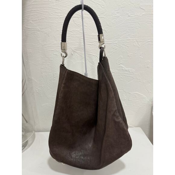 YSL Yves Saint Laurent Nubuck Leather Roady Large Hobo Bag Brown - Picture 1 of 8